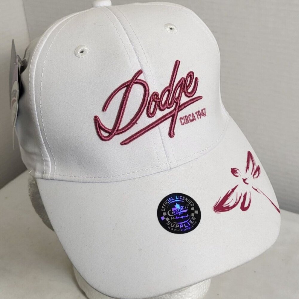 DODGE Pink White Hat Strapback Baseball Vintage Cap Womens NEW TAGS